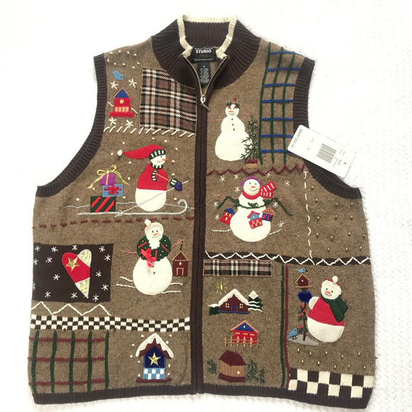 Designer Originals Studio Joy Sweaters - New Christmas embroidered holiday patchwork vest